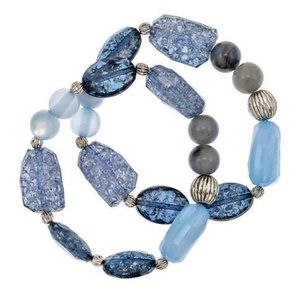 Set of 2 Multicolor Blue Beaded Stretch Bracelets